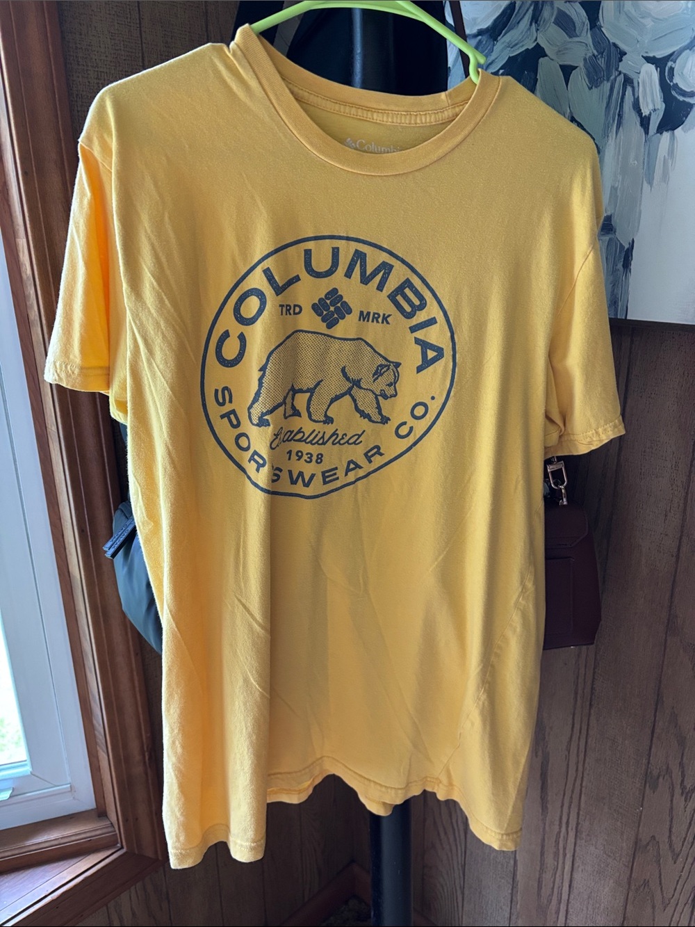 Columbia Yellow Short Sleeve Logo Tee with Bear Emblem